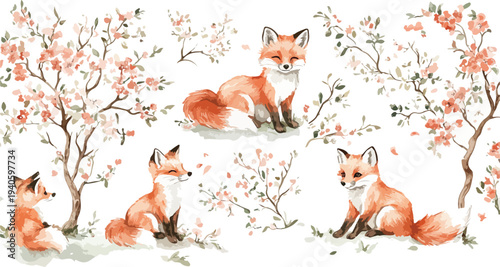 Red fox standing in the forest surrounded by nature and wildlife