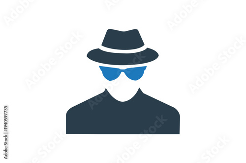 Man in a fedora hat and sunglasses simple icon anonymous spy mysterious person illustration. Resizable and Editable. EPS, 10.