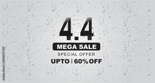 Promotional vector banner for a four four mega sale event featuring a sixty percent discount special offer on a textured grey background
