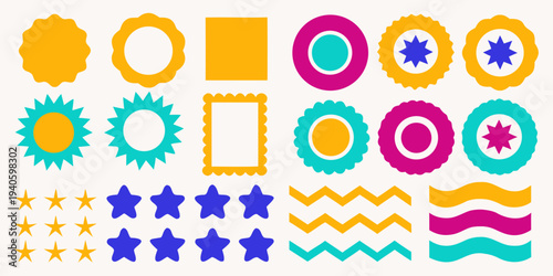 Colorful assortment of geometric shapes stars and decorative frames
