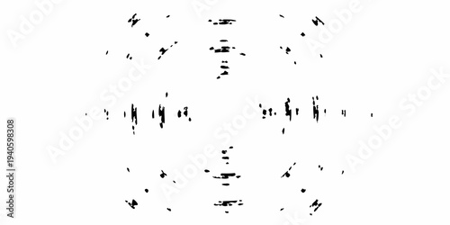 Abstract black brushstrokes resembling a fragmented face on white background