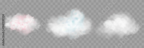 Cloud,Realistic white smoke,fog or Pink,Blue Clouds isolated transparent background,Vector 3d special effect,mist,smog background.illustration element nature,dramatic scenes or weather visual effects