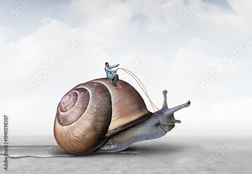 Slow Healthcare Services representing delays in the health care system, such as long wait times administrative bottlenecks limited capacity and slow access to medical services as a medicine metaphor w