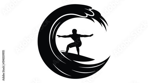 A silhouette of a man surfing on a wave