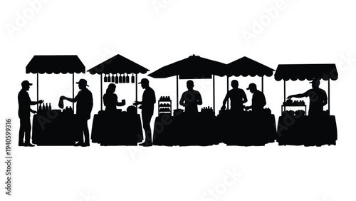 People gathered at outdoor market stalls