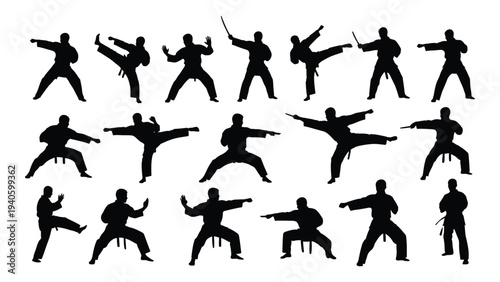 Collection of various martial arts poses and movements