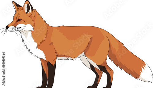 Red fox standing wild animal forest predator wildlife vector illustration