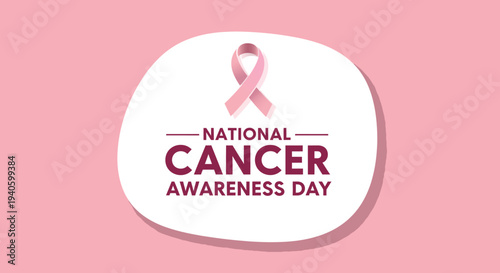 National Cancer Awareness Day Banner with Pink Ribbon for Hospital Fundraising Healthcare Charity Events and Medical Prevention Campaigns