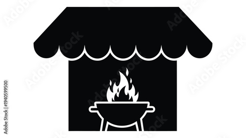 A barbecue grill under a canopy