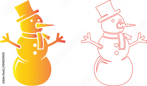 Colorful snowman illustration with hat and scarf isolated on transparent background for winter design