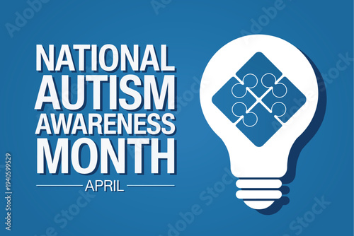 National Autism Awareness Month April Background with Lightbulb Puzzle Icon for Educational Inclusion and Neurodiversity Advocacy Campaigns