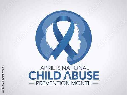 April is National Child Abuse Prevention Month Awareness Poster with Blue Ribbon Silhouette for Family Advocacy and Welfare Organizations