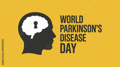 World Parkinson's Disease Day Medical Awareness Graphic with Brain Keyhole Icon for Neurology Clinics and Healthcare Research Organizations