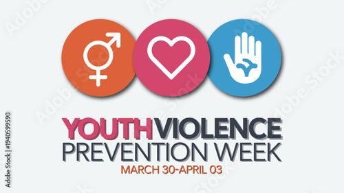 National Youth Violence Prevention Week Banner with Community Heart and Hand Icons for Educational Programs and Social Safety Campaigns