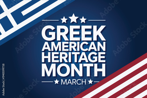Patriotic Greek American Heritage Month Celebration Graphic with Bold Typography and National Flag Elements for March Cultural Events