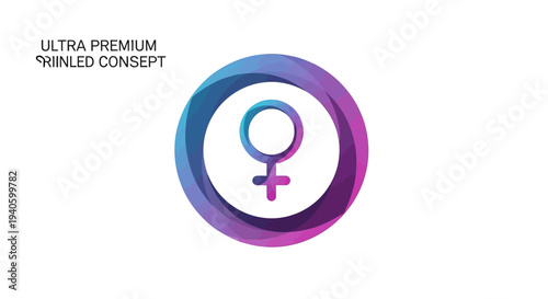 A vibrant illustration of a woman icon with a circular design in shades of blue, purple, and pink on a white background, celebrating International Women's Day with a symbol of gender