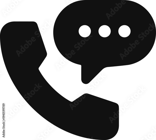Black Silhouette Icon Of A Telephone Handset With Speech Bubble communication message