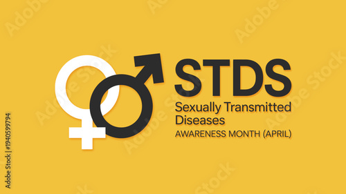STDs Sexually Transmitted Diseases Awareness Month April Background with Male and Female Gender Symbols for Sexual Health Clinics and Education
