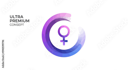 A purple and pink gradient illustration of the international women's day symbol on a white background with a circular design, representing gender equality and the event.