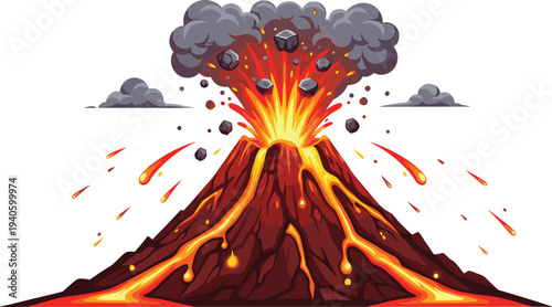 Volcano eruption with lava explosion smoke and molten magma natural disaster vector illustration