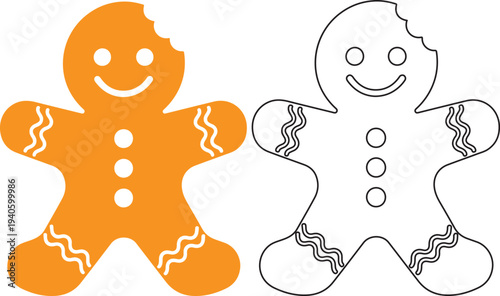 Gingerbread man illustration with smiling face and decorative icing details on transparent background