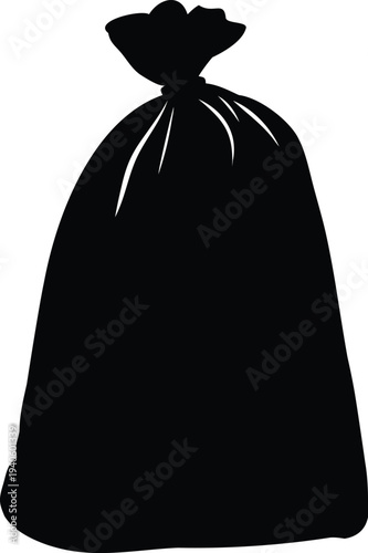 Garbage bag silhouette vector illustration, black trash bag icon, waste disposal bag symbol design