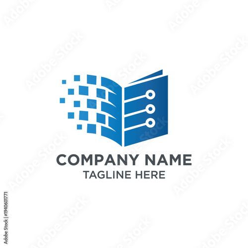 Digital Book Technology Logo Blue Squares Expanding Knowledge Data Learning Online Education Abstract Concept Vector Art