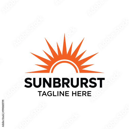 Orange Sunburst Logo Design Sunrise Symbol Graphic Vector Renewable Energy Concept Bright Light Ray Icon Morning Emblem Clean Business Finance