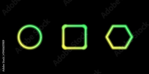Bild auf Leinwand Luminous geometric outlines circle, square, and hexagon present a bright green a