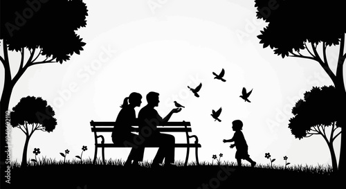 Family enjoying a serene moment together in a park.