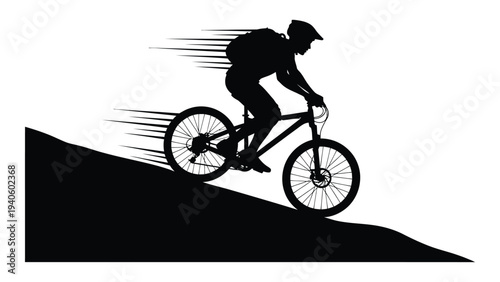 A person riding a bicycle down a hill