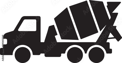 Cement Concrete Mixer Truck Construction Vehicle Black Silhouette Icon