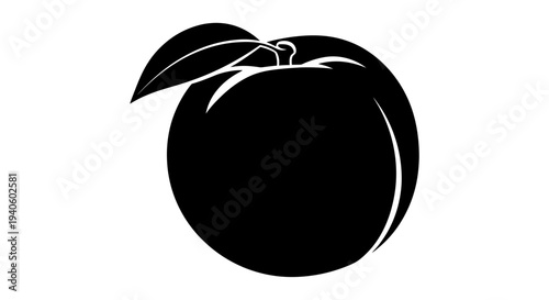 Black silhouette of a peach with leaves on a white background simple fruit icon