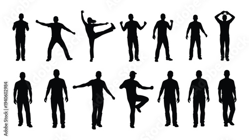 Black silhouettes of people in various poses