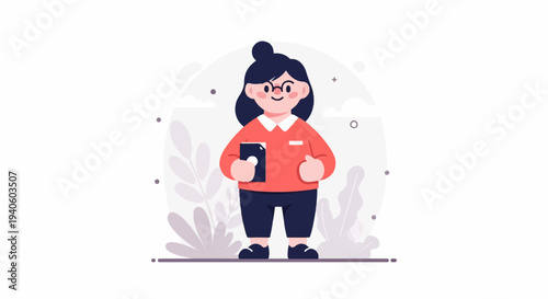 Friendly woman with dark hair, glasses, and casual attire holds a tablet