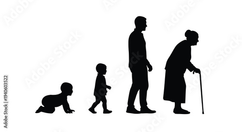 A striking silhouette depicts the stages of human life from infancy to old age showing growth and progression
