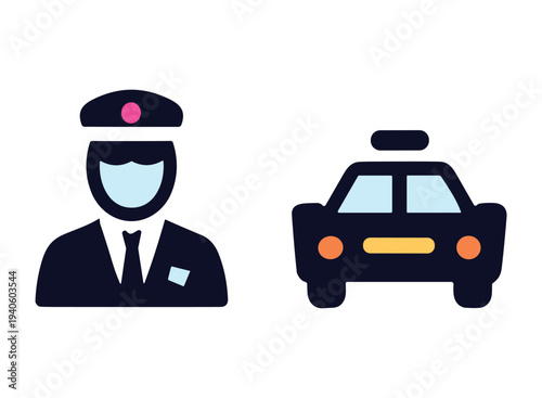Stylized chauffeur and dark car driver vehicle transportation.