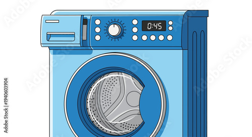 Modern blue washing machine with digital display and control panel
