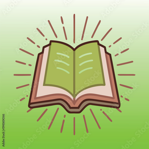 Open Book radiating light conceptual illustration symbol of knowledge and education