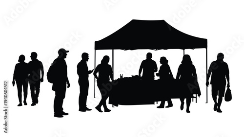 People gathered around a market stall
