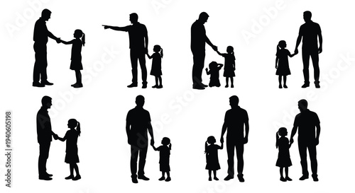 A collection of black silhouette images depicting families parents and children interacting in various supportive poses high quality professional