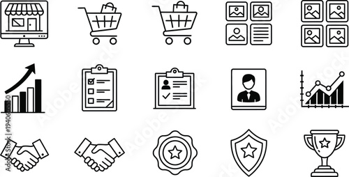 Collection of business and finance icons in a line style