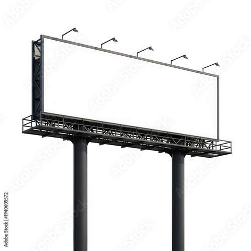 A large blank billboard on two poles isolated on transparent background