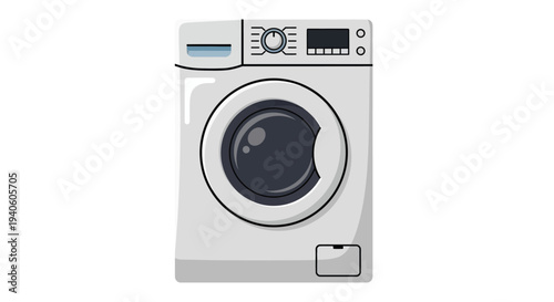Modern washing machine with smartphone on white background