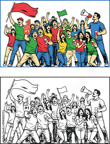 Enthusiastic Crowd of Sports Fans Cheering and Celebrating