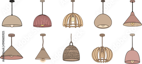 Modern Pendant Lamp Collection Vector Set for Interior Design and Home Decor
