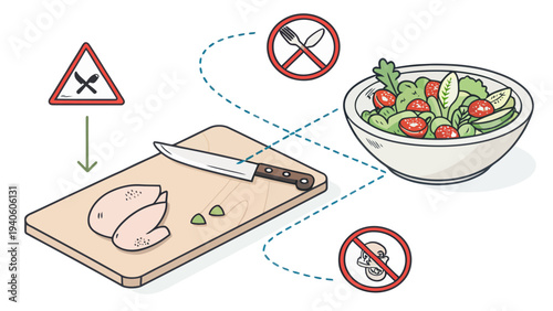 Healthy eating concept with fresh salad and cutting board