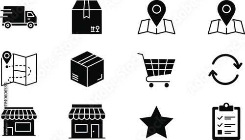 E commerce and logistics icons set