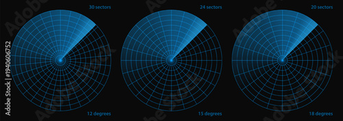 Military sonar in screen radar technology vector. Scan target bg for ship blue hud. Submarine compass data on army navy map signal. System sea search with light sound wave and boat naval defense
