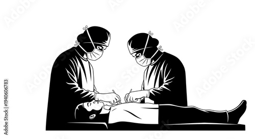 Surgeons performing an operation in a hospital theater.